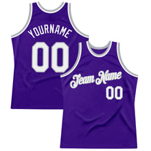 Load image into Gallery viewer, Custom Purple White-Gray Authentic Throwback Basketball Jersey