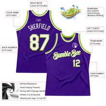 Load image into Gallery viewer, Custom Purple White-Neon Green Authentic Throwback Basketball Jersey