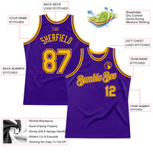 Load image into Gallery viewer, Custom Purple Gold Authentic Throwback Basketball Jersey