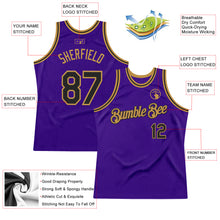 Load image into Gallery viewer, Custom Purple Black-Old Gold Authentic Throwback Basketball Jersey