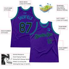 Load image into Gallery viewer, Custom Purple Black-Teal Authentic Throwback Basketball Jersey
