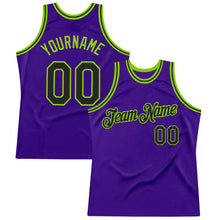 Load image into Gallery viewer, Custom Purple Black-Neon Green Authentic Throwback Basketball Jersey