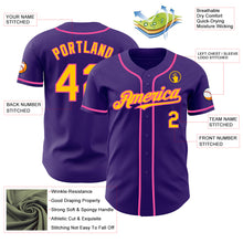 Load image into Gallery viewer, Custom Purple Yellow-Pink Authentic Baseball Jersey