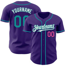 Load image into Gallery viewer, Custom Purple Teal Pink-White Authentic Baseball Jersey