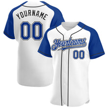 Load image into Gallery viewer, Custom White Royal-Black Authentic Raglan Sleeves Baseball Jersey