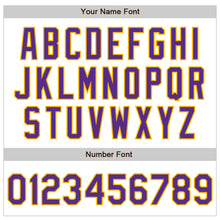 Load image into Gallery viewer, Custom White Purple-Gold Authentic Raglan Sleeves Baseball Jersey