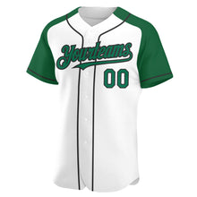 Load image into Gallery viewer, Custom White Kelly Green-Black Authentic Raglan Sleeves Baseball Jersey