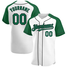 Load image into Gallery viewer, Custom White Kelly Green-Black Authentic Raglan Sleeves Baseball Jersey