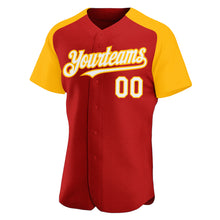 Load image into Gallery viewer, Custom Red White-Gold Authentic Raglan Sleeves Baseball Jersey