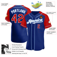 Load image into Gallery viewer, Custom Royal Red-Light Blue Authentic Raglan Sleeves Baseball Jersey