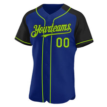 Load image into Gallery viewer, Custom Royal Neon Green-Black Authentic Raglan Sleeves Baseball Jersey