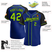 Load image into Gallery viewer, Custom Royal Neon Green-Black Authentic Raglan Sleeves Baseball Jersey