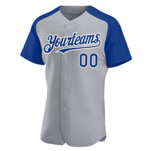 Load image into Gallery viewer, Custom Gray Royal-White Authentic Raglan Sleeves Baseball Jersey