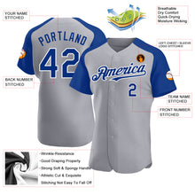 Load image into Gallery viewer, Custom Gray Royal-White Authentic Raglan Sleeves Baseball Jersey