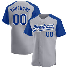 Load image into Gallery viewer, Custom Gray Royal-White Authentic Raglan Sleeves Baseball Jersey