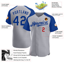 Load image into Gallery viewer, Custom Gray Royal-Red Authentic Raglan Sleeves Baseball Jersey