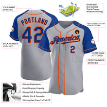 Load image into Gallery viewer, Custom Gray Royal-Orange Authentic Raglan Sleeves Baseball Jersey