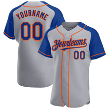 Load image into Gallery viewer, Custom Gray Royal-Orange Authentic Raglan Sleeves Baseball Jersey