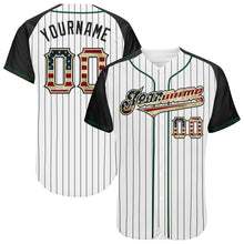 Load image into Gallery viewer, Custom White Black Pinstripe Vintage USA Flag Cream-Green Authentic Raglan Sleeves Baseball Jersey