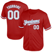 Load image into Gallery viewer, Custom Red White-Light Blue Mesh Authentic Throwback Baseball Jersey
