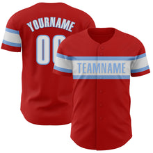 Load image into Gallery viewer, Custom Red White-Light Blue Authentic Baseball Jersey