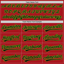 Load image into Gallery viewer, Custom Red Gray Pinstripe Black-Neon Green Authentic Baseball Jersey