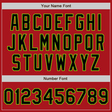 Load image into Gallery viewer, Custom Red Gray Pinstripe Black-Neon Green Authentic Baseball Jersey