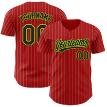 Load image into Gallery viewer, Custom Red Gray Pinstripe Black-Neon Green Authentic Baseball Jersey