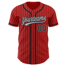 Load image into Gallery viewer, Custom Red Gray Pinstripe Black Authentic Baseball Jersey