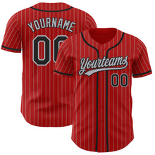 Load image into Gallery viewer, Custom Red Gray Pinstripe Black Authentic Baseball Jersey