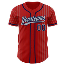 Load image into Gallery viewer, Custom Red Gray Pinstripe Navy Authentic Baseball Jersey
