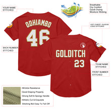 Load image into Gallery viewer, Custom Red White-Old Gold Mesh Authentic Throwback Baseball Jersey
