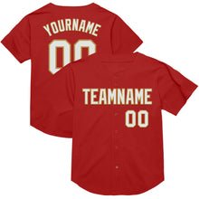 Load image into Gallery viewer, Custom Red White-Old Gold Mesh Authentic Throwback Baseball Jersey