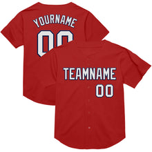 Load image into Gallery viewer, Custom Red White-Navy Mesh Authentic Throwback Baseball Jersey