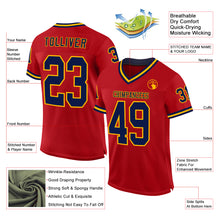 Load image into Gallery viewer, Custom Red Navy-Gold Mesh Authentic Throwback Football Jersey