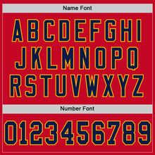 Load image into Gallery viewer, Custom Red Navy-Gold Mesh Authentic Throwback Football Jersey