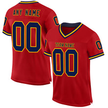Load image into Gallery viewer, Custom Red Navy-Gold Mesh Authentic Throwback Football Jersey