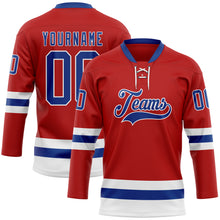 Load image into Gallery viewer, Custom Red Royal-White Hockey Lace Neck Jersey