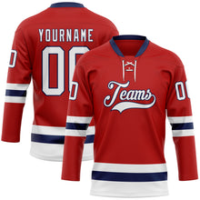 Load image into Gallery viewer, Custom Red White-Navy Hockey Lace Neck Jersey