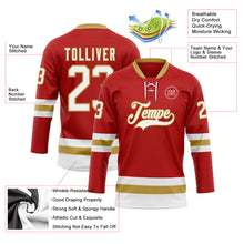 Load image into Gallery viewer, Custom Red White-Old Gold Hockey Lace Neck Jersey