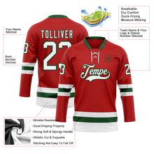 Load image into Gallery viewer, Custom Red White-Green Hockey Lace Neck Jersey