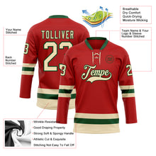 Load image into Gallery viewer, Custom Red Cream-Green Hockey Lace Neck Jersey
