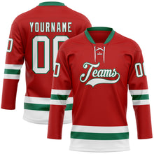 Load image into Gallery viewer, Custom Red White-Kelly Green Hockey Lace Neck Jersey