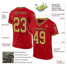 Load image into Gallery viewer, Custom Red Old Gold-Black Mesh Authentic Throwback Football Jersey