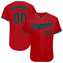 Load image into Gallery viewer, Custom Red Black-Teal Authentic Baseball Jersey