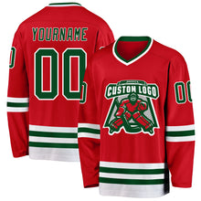 Load image into Gallery viewer, Custom Red Green-White Hockey Jersey