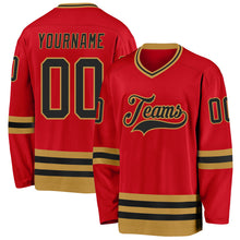 Load image into Gallery viewer, Custom Red Black-Old Gold Hockey Jersey