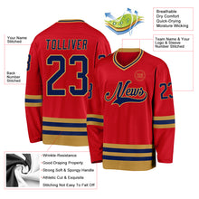 Load image into Gallery viewer, Custom Red Navy-Old Gold Hockey Jersey