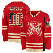 Load image into Gallery viewer, Custom Red Vintage USA Flag-Cream Hockey Jersey