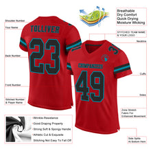 Load image into Gallery viewer, Custom Red Black-Teal Mesh Authentic Football Jersey